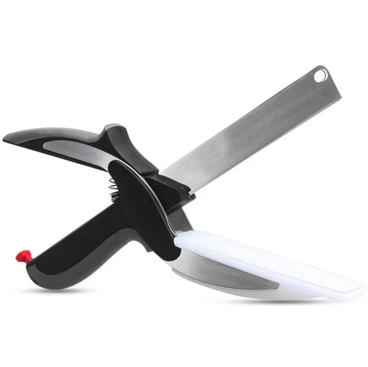 2-in-1 Clever Cutter, Edelstahl Gemüseschneider und Küchenmesser mit mini Schneidebrett für Salate/Gemüse/Fleisch/Kartoffeln und Brot